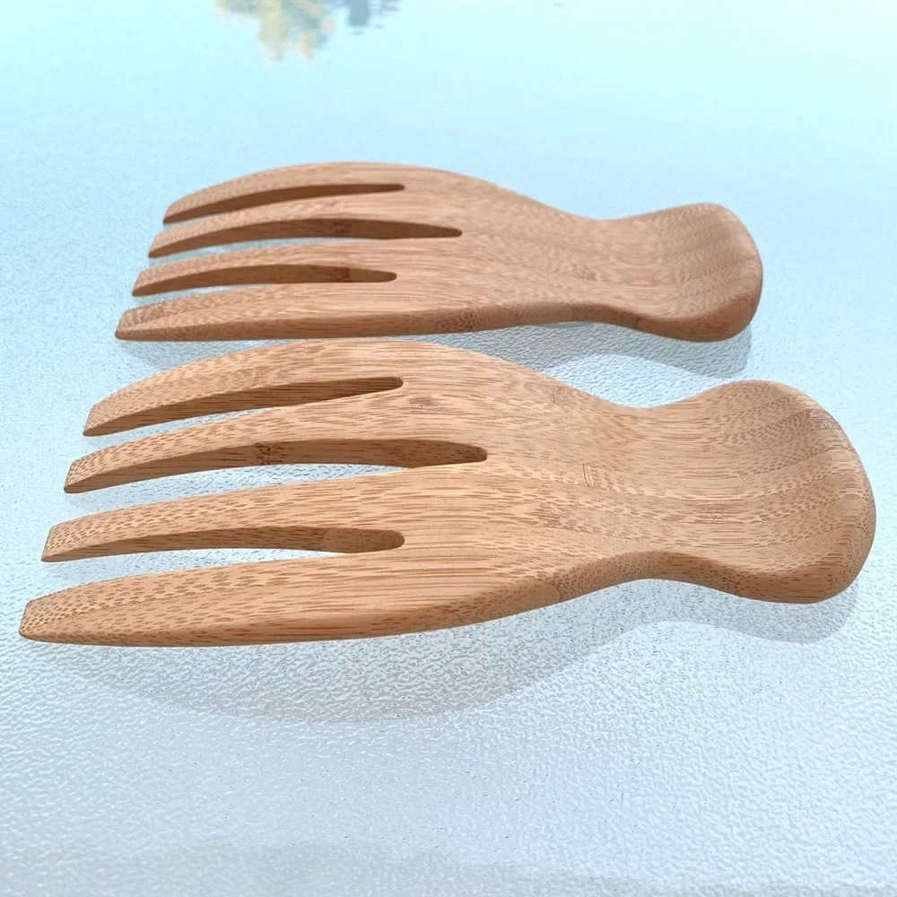Wooden Bamboo Salad Hands Serving Utensils